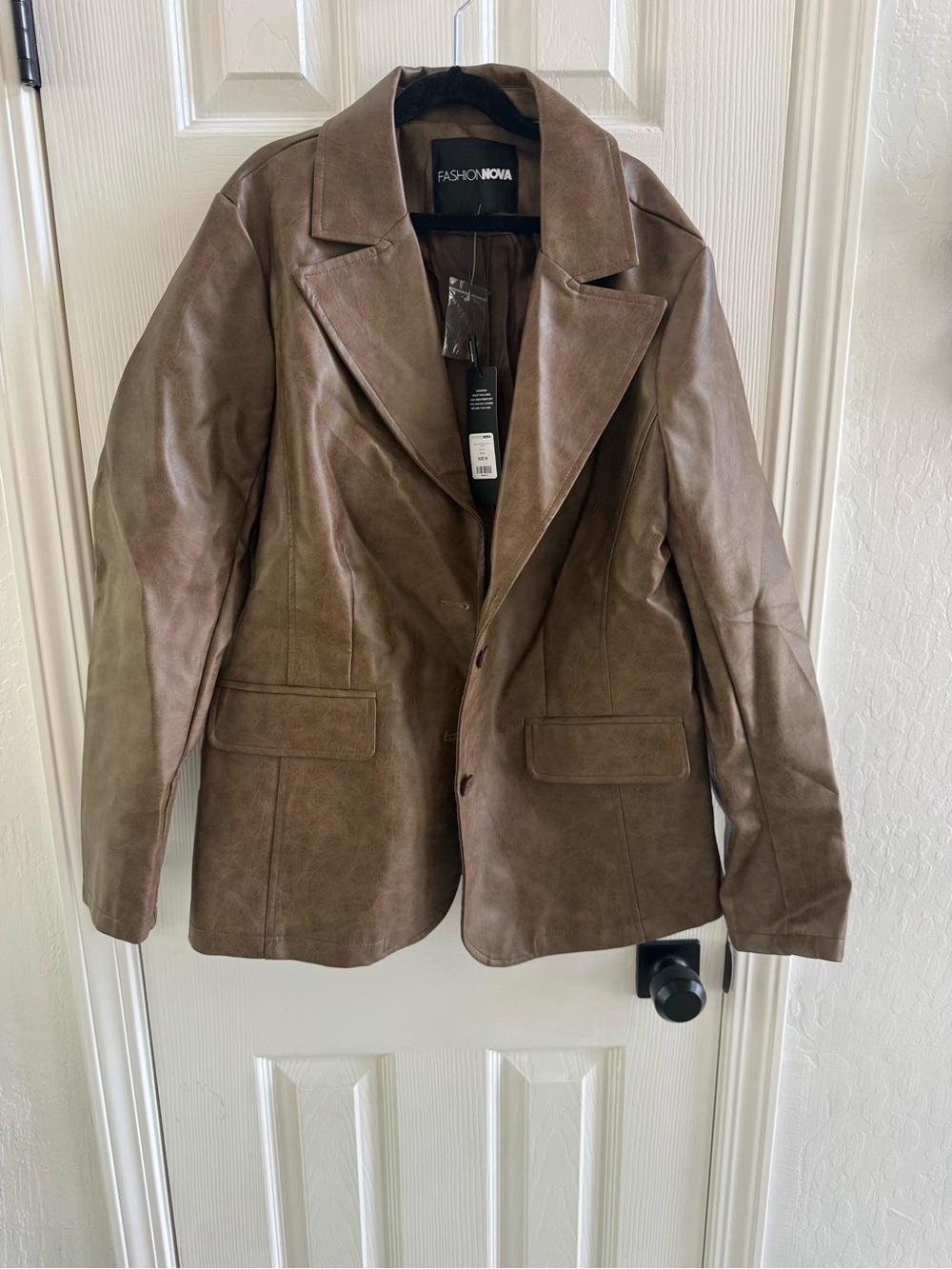Fashion Nova Brown Faux Leather Blazer Jacket